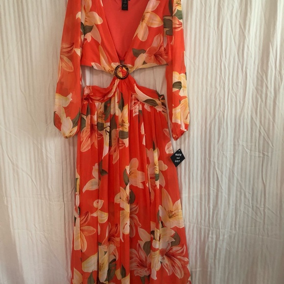 kate & Lily Dresses & Skirts - NEW Kate & Lily Red Floral Long Sleeve Maxi Dress